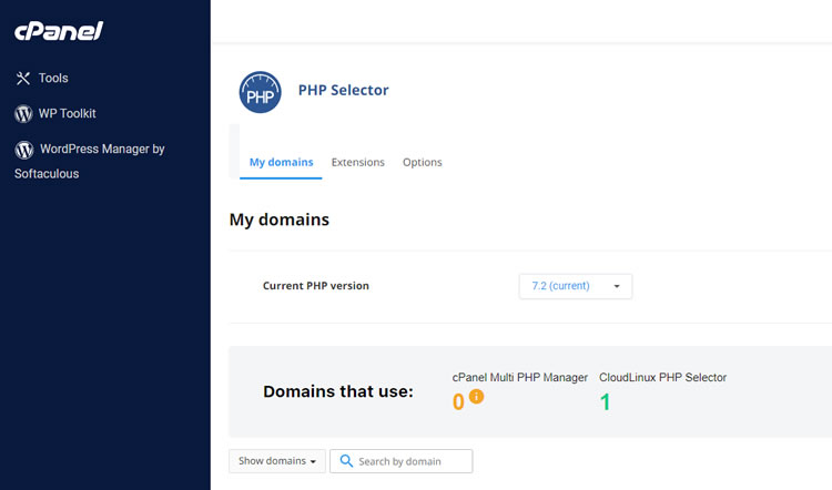Using cPanel to check PHP version.