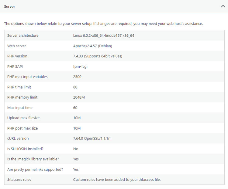 Using WordPress Site Health to check PHP version