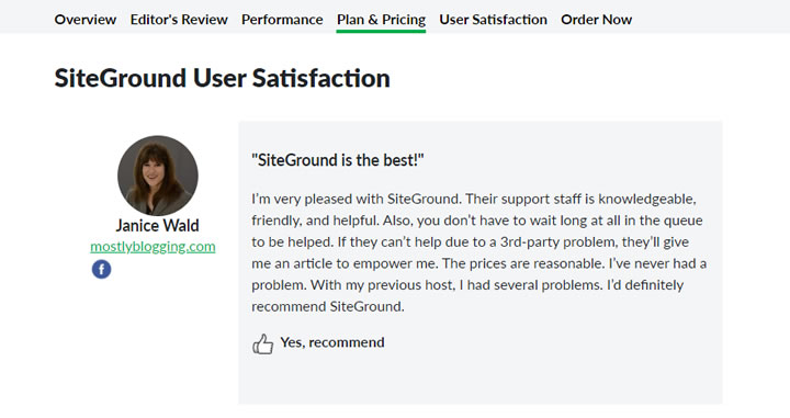 Example - SiteGround User Feedback